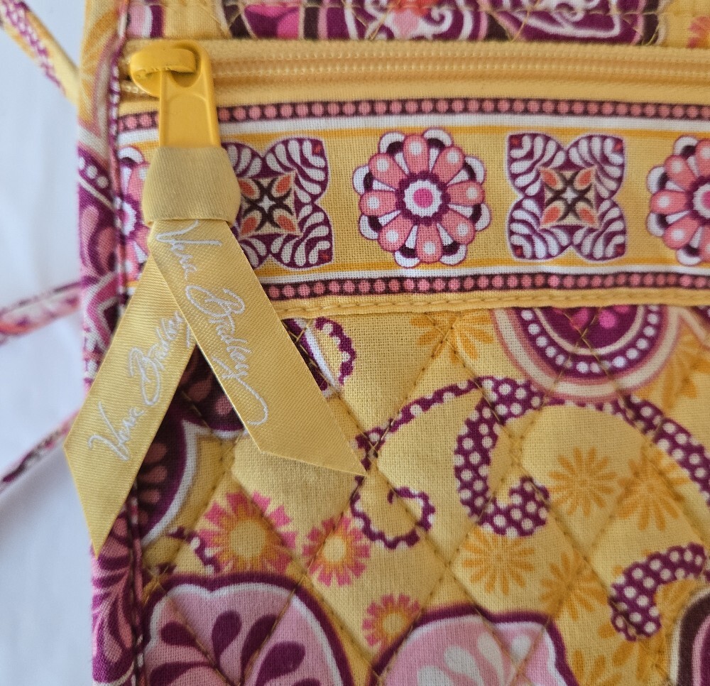 Vera Bradley Quilted Floral Crossbody Bag Yellow Purple Pink | 8" x 6" | - Picture 12 of 13